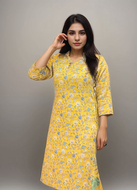 Mustard Floral Garden Kurti